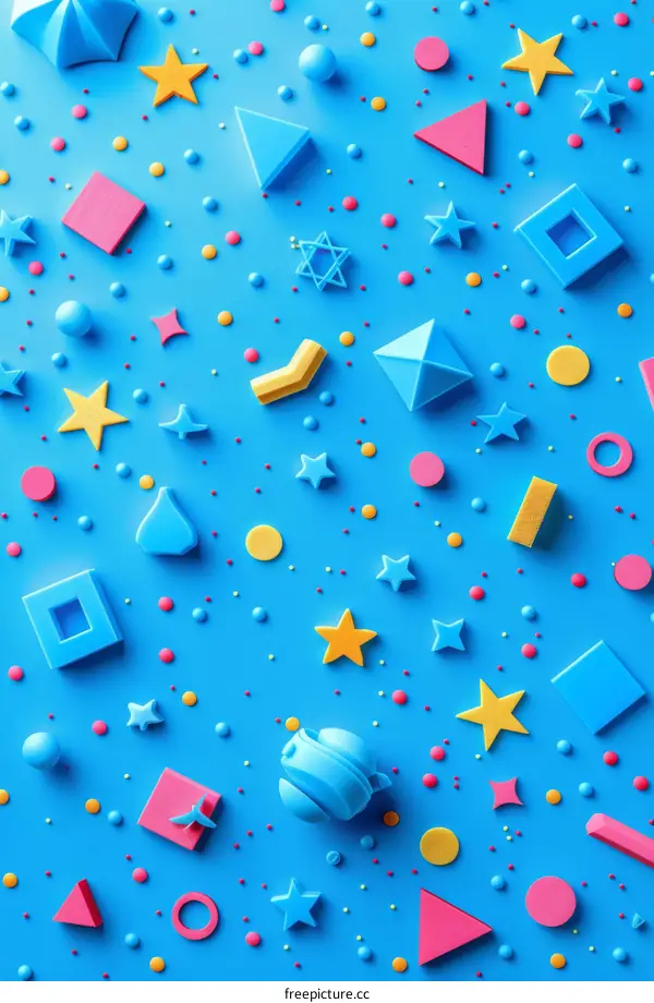 Colorful 3D Shapes on a Blue Background