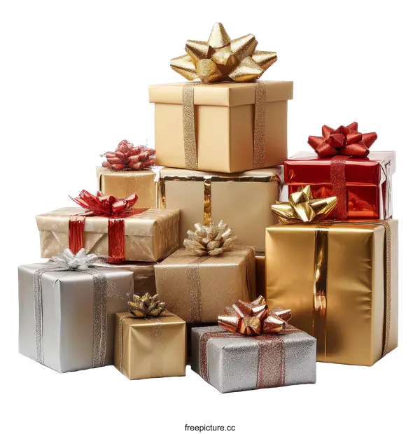 [Transparent Background PNG]A Stack of Beautifully Wrapped Gift Boxes