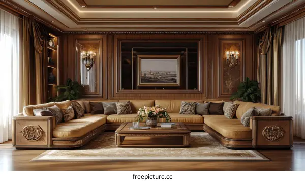 Luxurious Wooden Living Room Interior Design