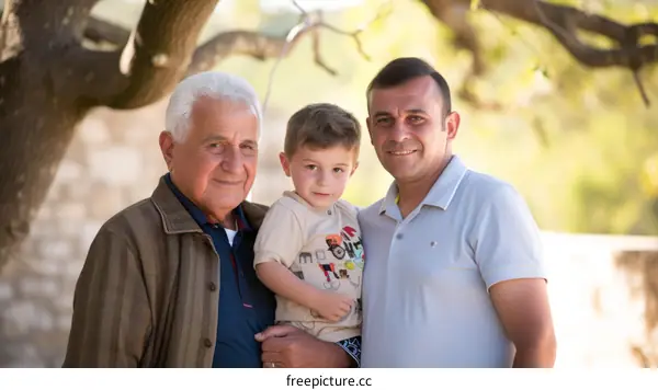 Grandfather, father and son bonding time