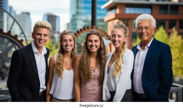 Happy family of five posing for a picture
