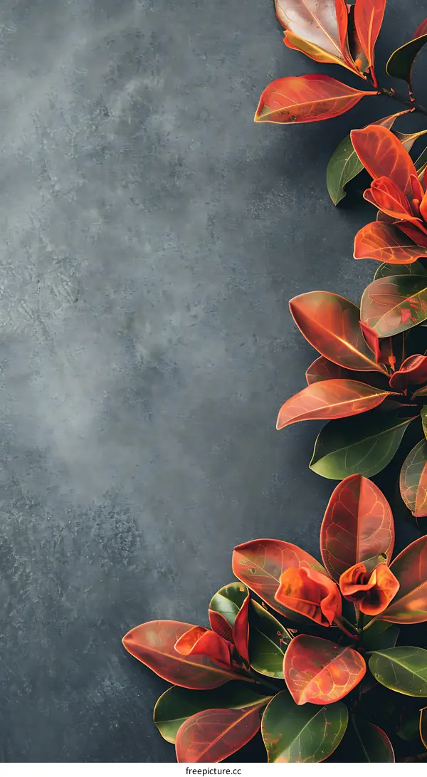 Red and Green Leaves on a Dark Background