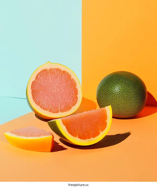 Fresh Grapefruit Slices on a Colorful Background
