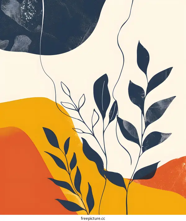 Abstract Minimalist Art Print with Leaves and Shapes