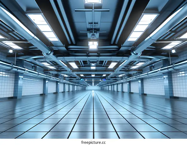 Industrial Underground Tunnel With Pipes and Lights