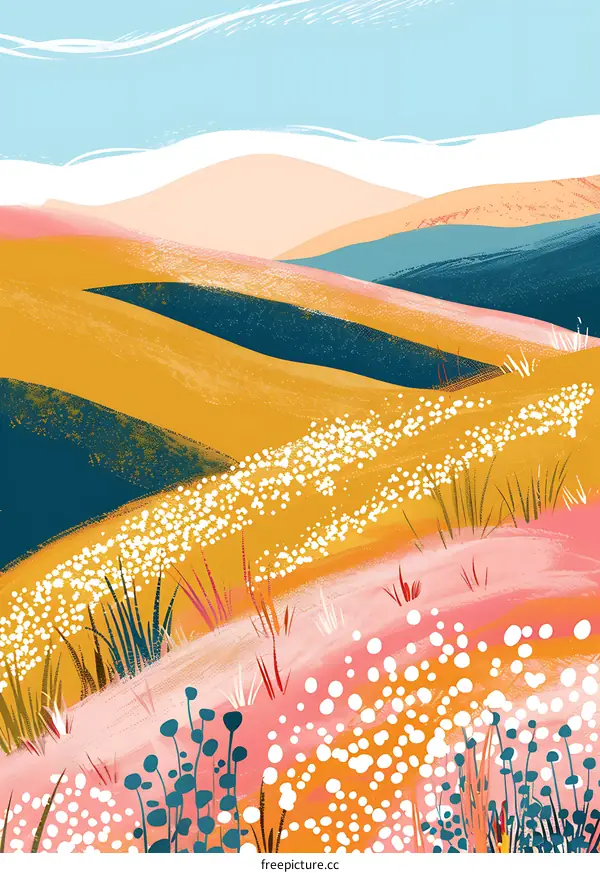 Abstract Landscape with Blue and Yellow Hills