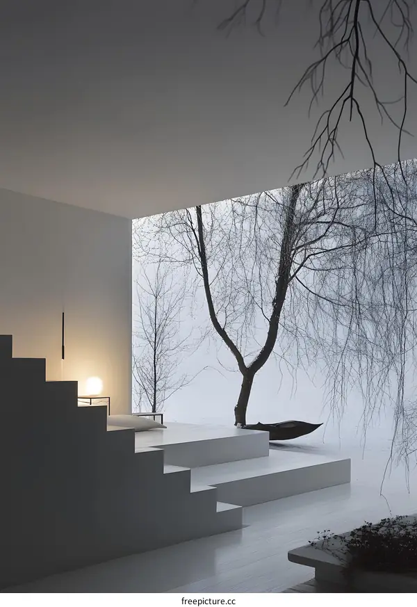 Minimalist Interior Design With Stairs And White Wall