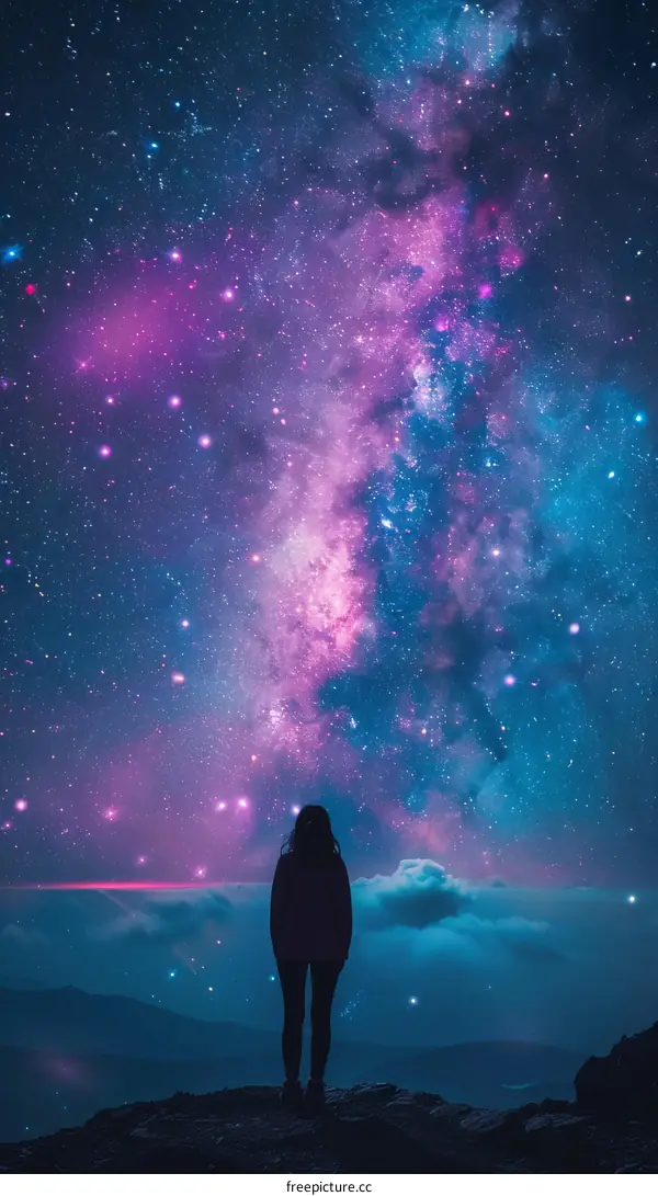 girl standing alone under the beautiful starry sky