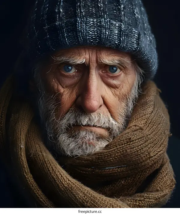 portrait of an old man with a hat and scarf