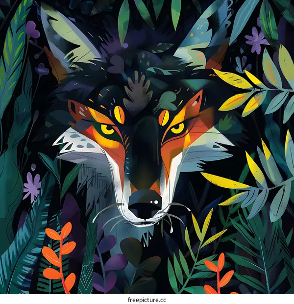 Wolf in the Jungle Illustration