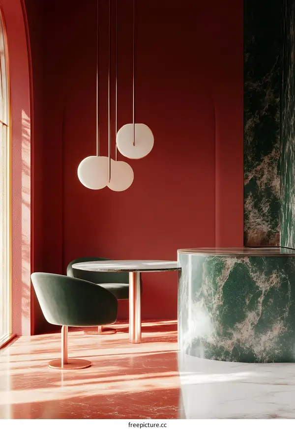 Modern Interior Design with Green and Red Marble