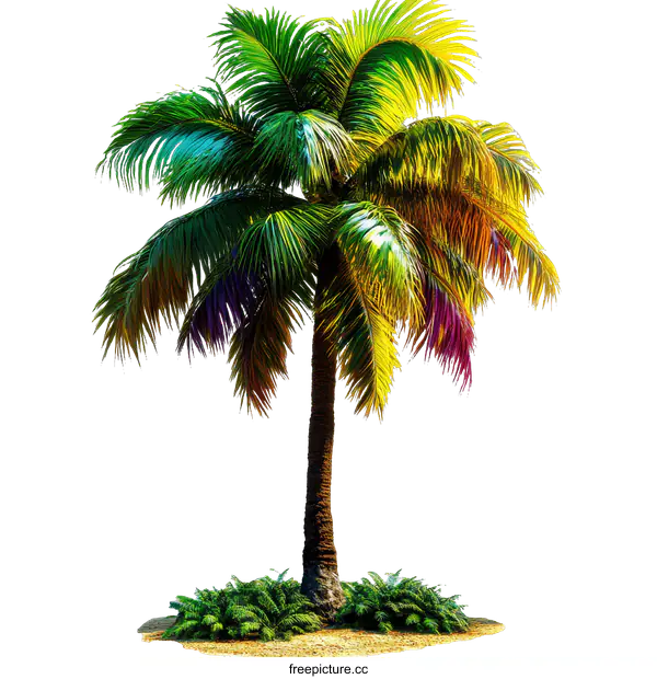 [Transparent Background PNG]Colorful Tropical Palm Tree Illustration
