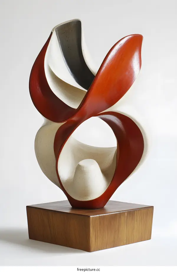 Abstract Ceramic Sculpture with Red, White and Black Colors