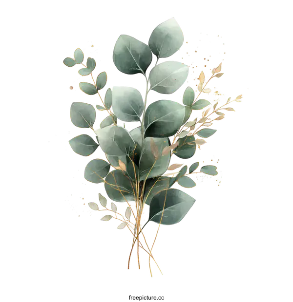 [Transparent Background PNG]Watercolor Illustration of Eucalyptus Bouquet