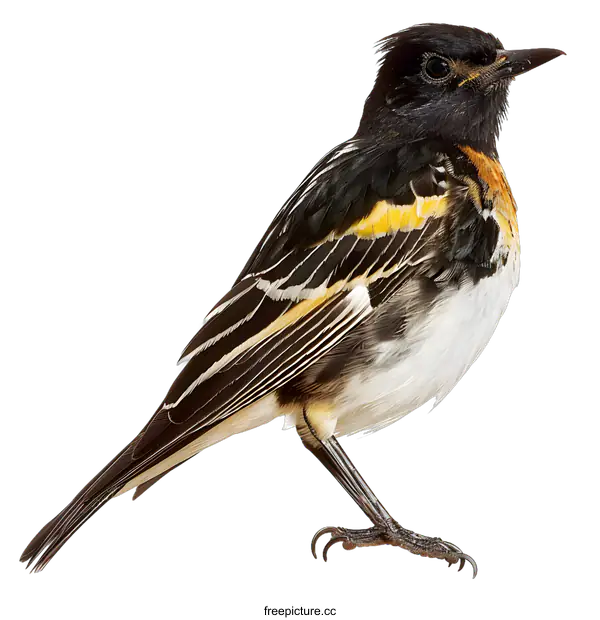 [Transparent Background PNG]Black and White Bird with Yellow Stripes