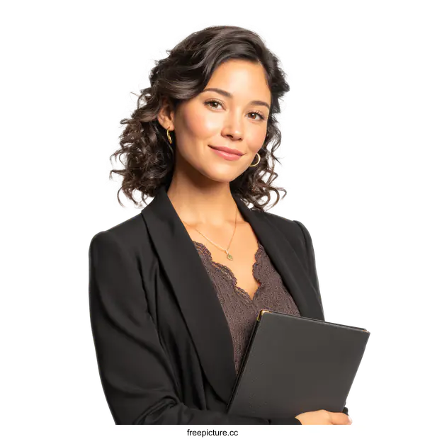 [Transparent Background PNG]Business Woman Holding Folder Portrait