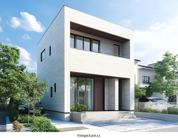 Modern Two Story House with Brick Exterior and Balcony