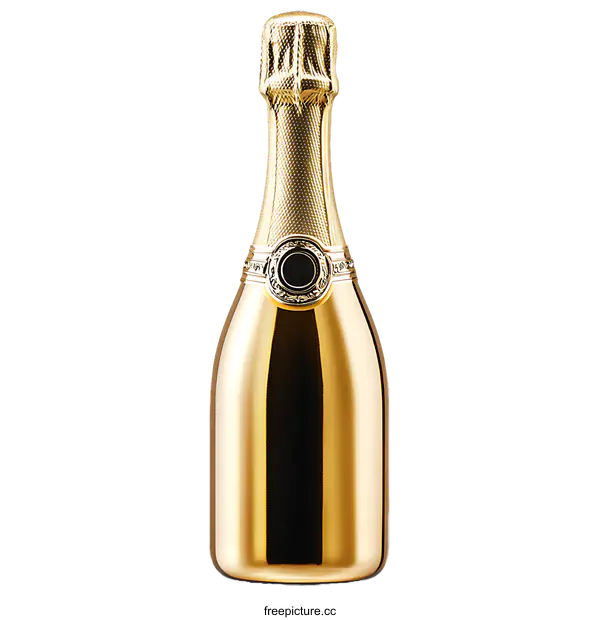 [Transparent Background PNG]Golden Champagne Bottle Close-up