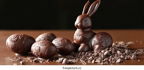 Chocolate Easter Bunny and Eggs