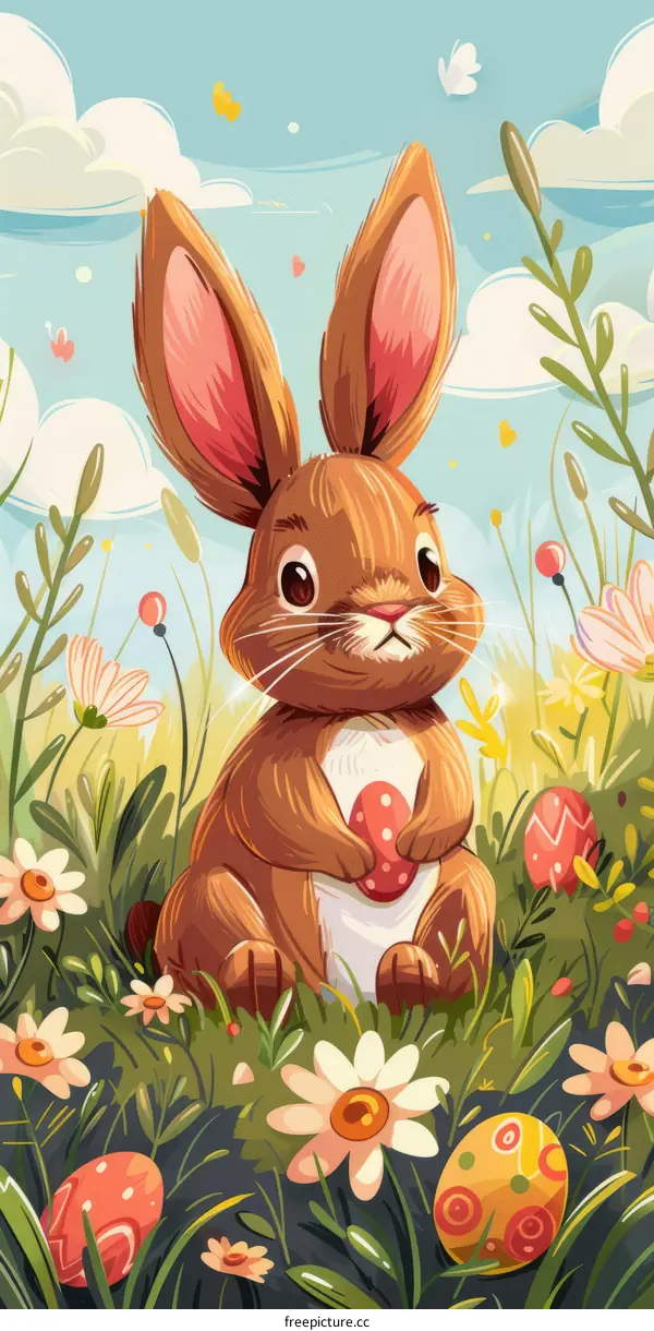 Easter Bunny in a Field of Flowers