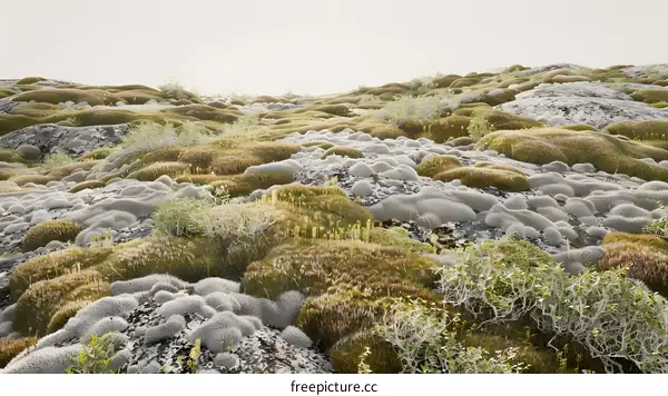 Green Moss Covered Volcanic Rock Landscape