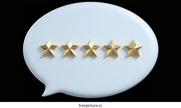 Five Golden Stars in White Speech Bubble for Rating