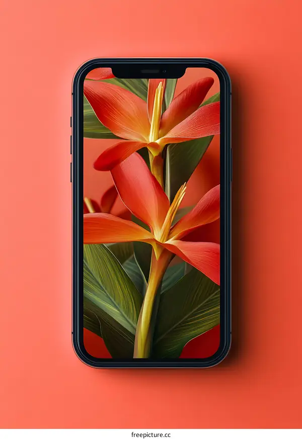 Smartphone with Tropical Flower Wallpaper
