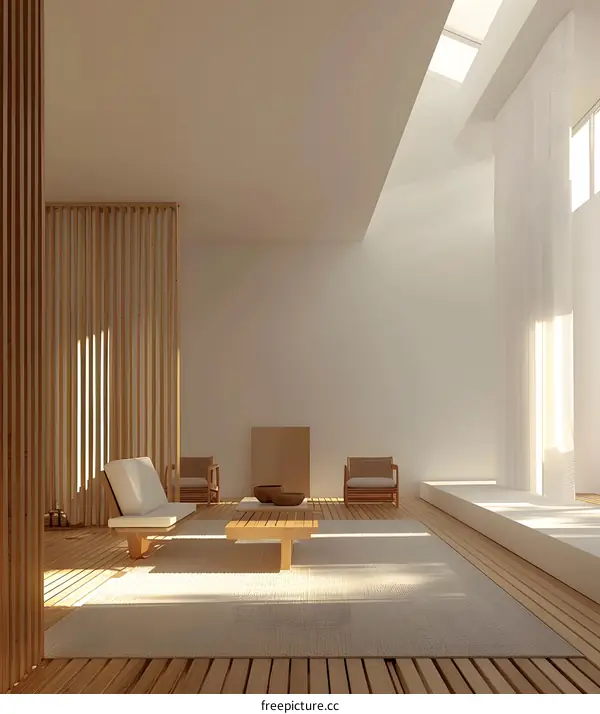 Minimalist Living Room Interior Design with Wooden Slat Wall