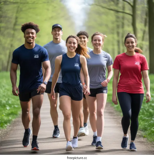 A group of multi-ethnic friends walking and talking in a park