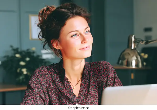Thoughtful Woman at Work in Modern Office Setting