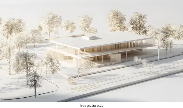 White Minimalist House with Trees Architecture Design