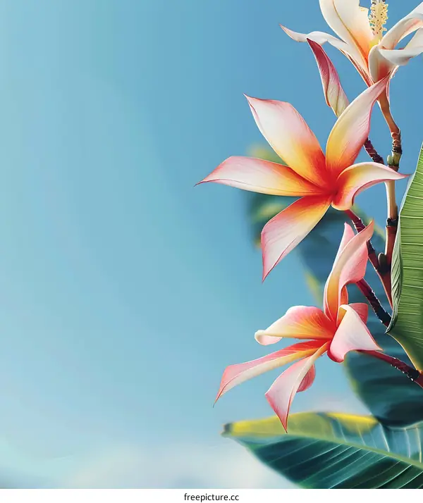 Tropical Flowers with Blue Sky Background