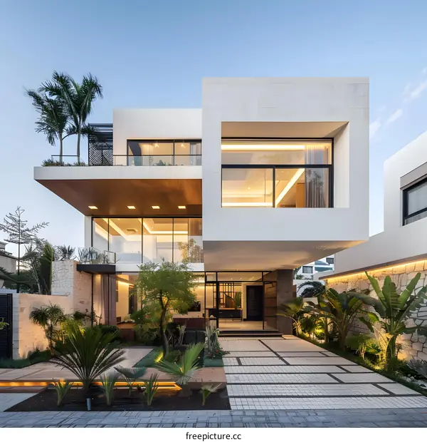 Modern Minimalist White Home With Landscaping And Patio