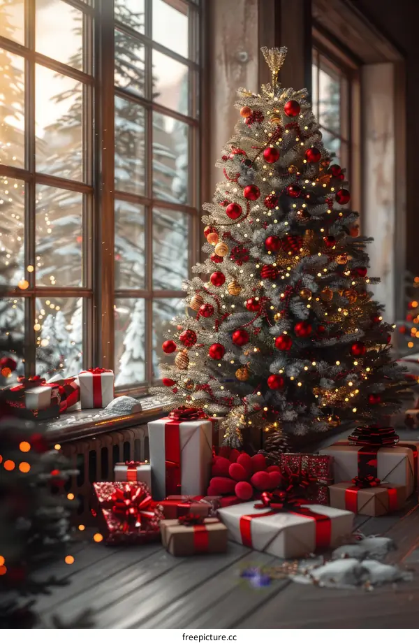 Christmas Decor with Gifts and Tree by the Window
