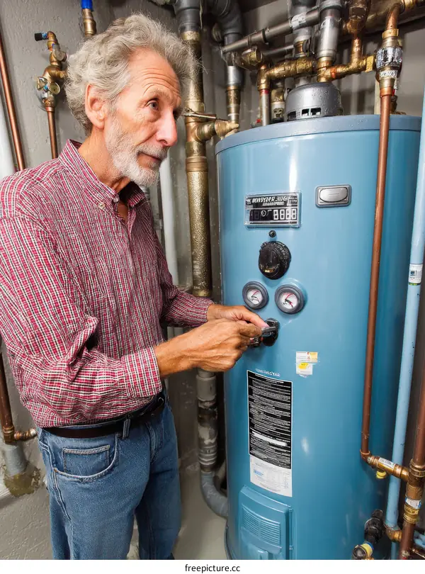 Maintenance of Water Heater by a Caucasian Man