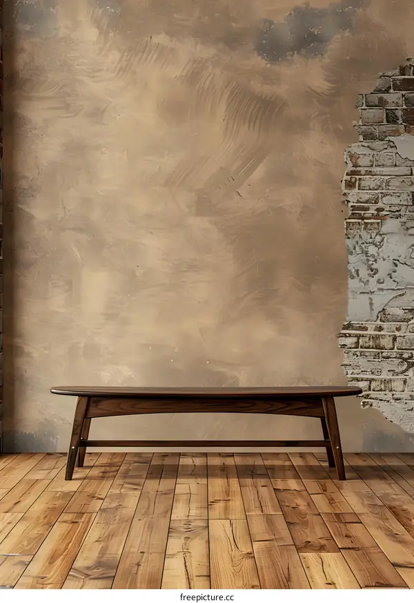 Rustic Wooden Bench in Front of a Brown Wall
