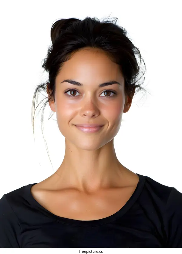 Portrait of a young woman with brown hair and brown eyes