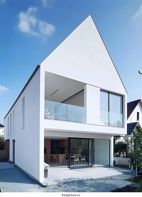 Modern White House with Balcony and Patio