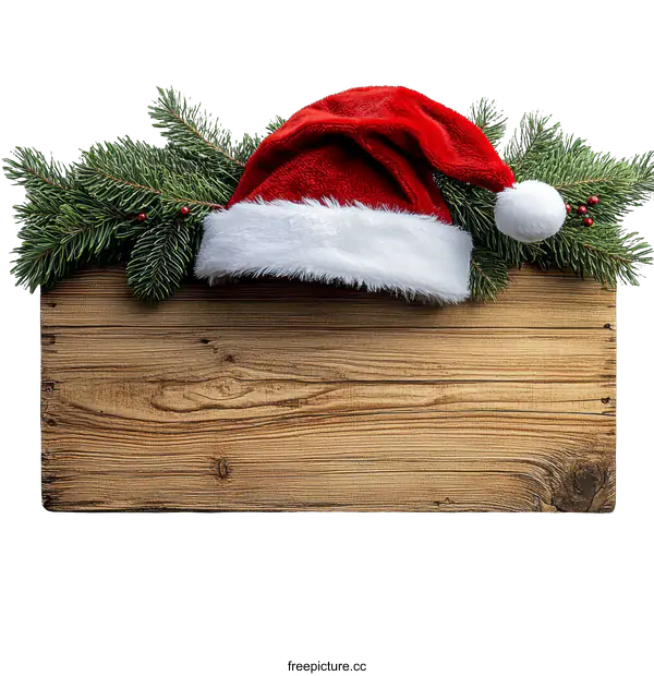 [Transparent Background PNG]Christmas Wooden Sign with Santa Hat