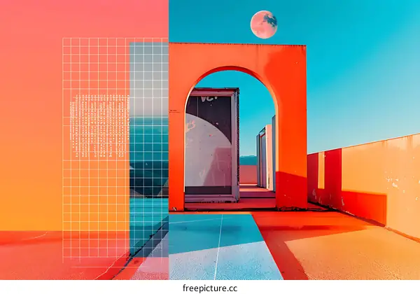 Abstract Architecture with Grid and Moon