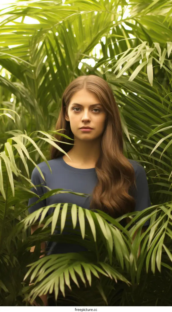Portrait of a Woman in a Verdant Tropical Rainforest