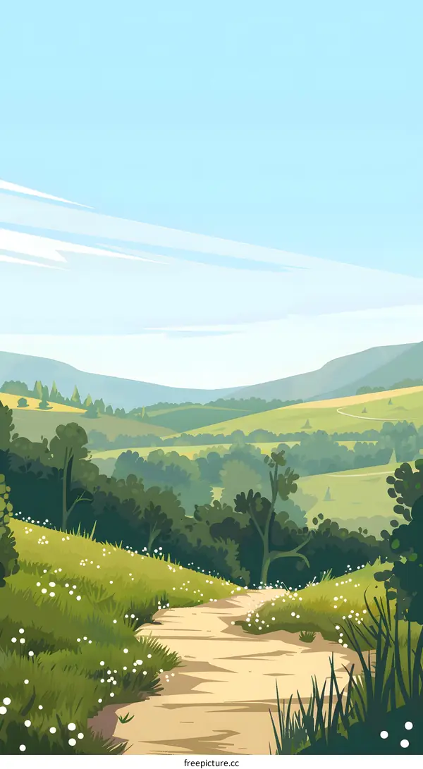 Beautiful Green Hills With A Dirt Path