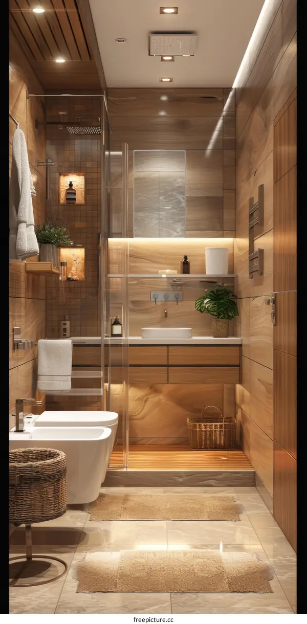 Modern Minimalist Wooden Bathroom Interior Design