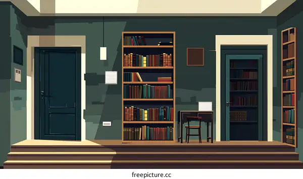 Bookshelves in the Interior of a Home Library