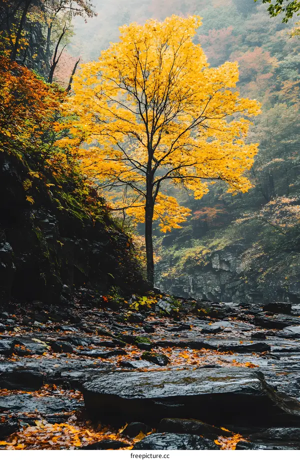 Yellow Tree Standing Alone in a Forest