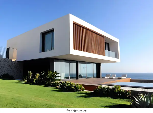 Modern White House with Ocean View and Swimming Pool