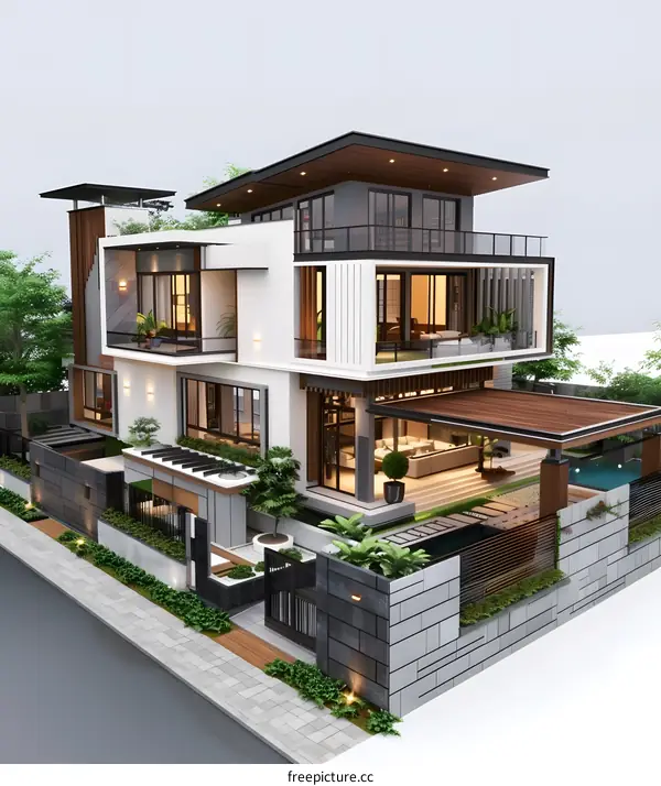 Modern Two Story Home Design with Swimming Pool