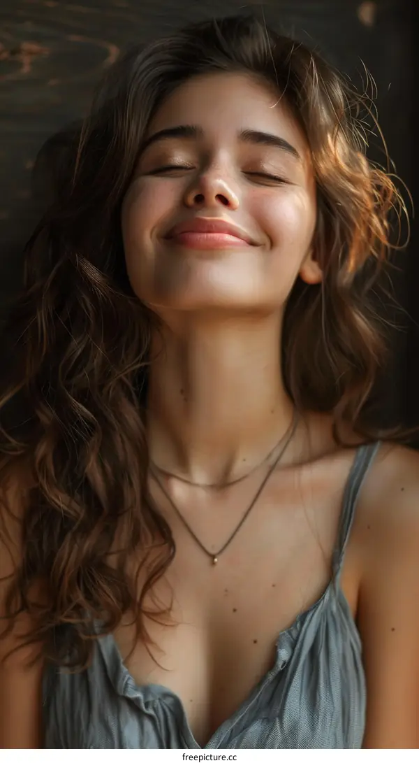 Portrait of a smiling young woman with long brown hair