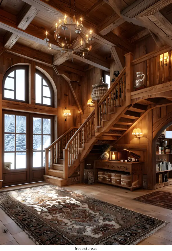 European style wooden house interior