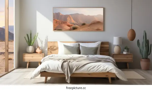 Desert landscape with mountains and plants in warm colors